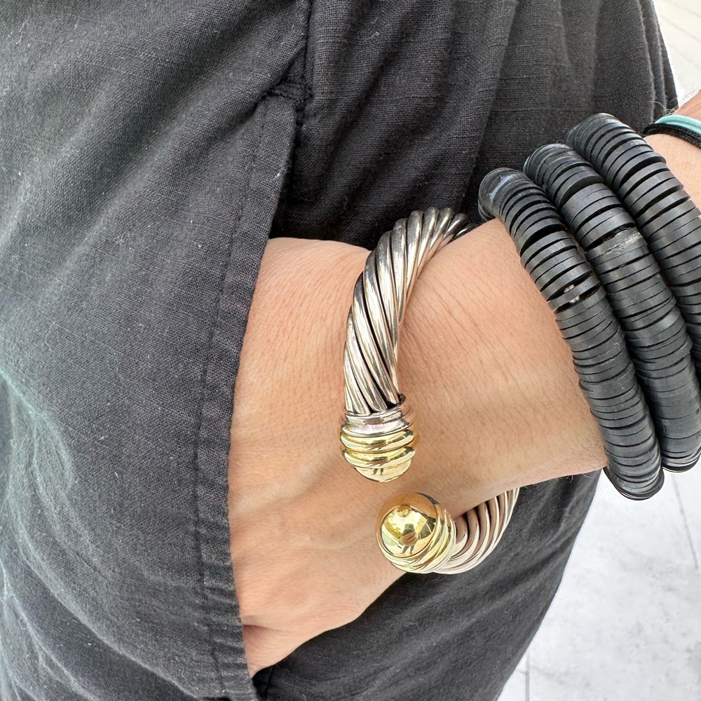 Vintage David Yurman 10mm Silver Cable With Gold Domes 14k 585 Bracelet